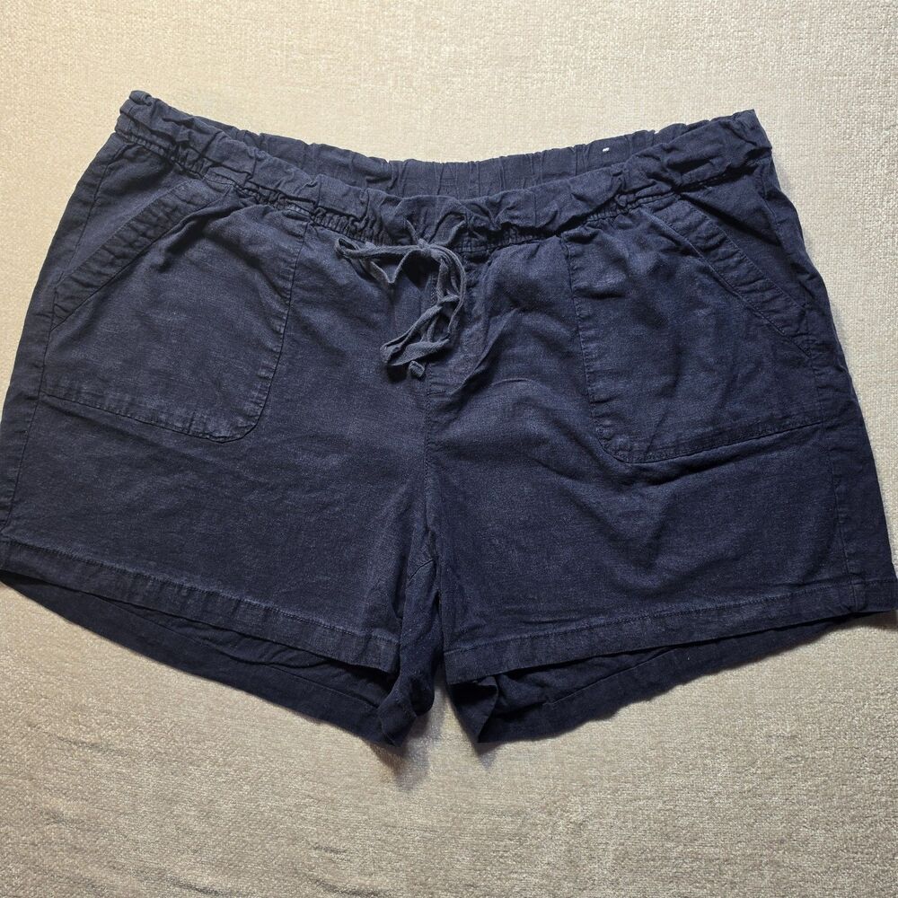 Lane Bryant Linen Blend Pull On Shorts Womens 18 Navy Blue Elastic Drawstring